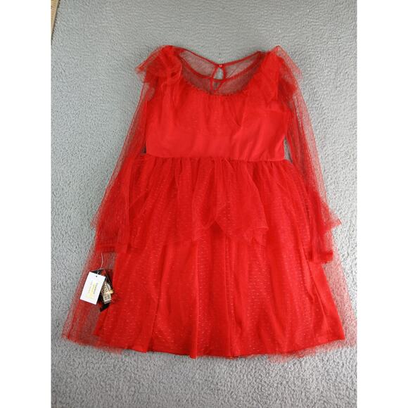 Beetlejuice Costume Girls Large Red Kids Lydia Deetz Dress Long Sleeve Tier NWT - Picture 6 of 8